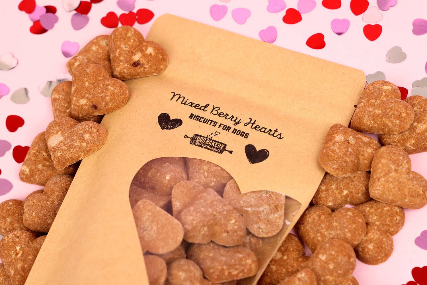Mixed Berry Hearts Dog Biscuits 4oz